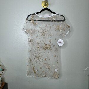 Rebel Violet Sheer White mesh and Gold cover up